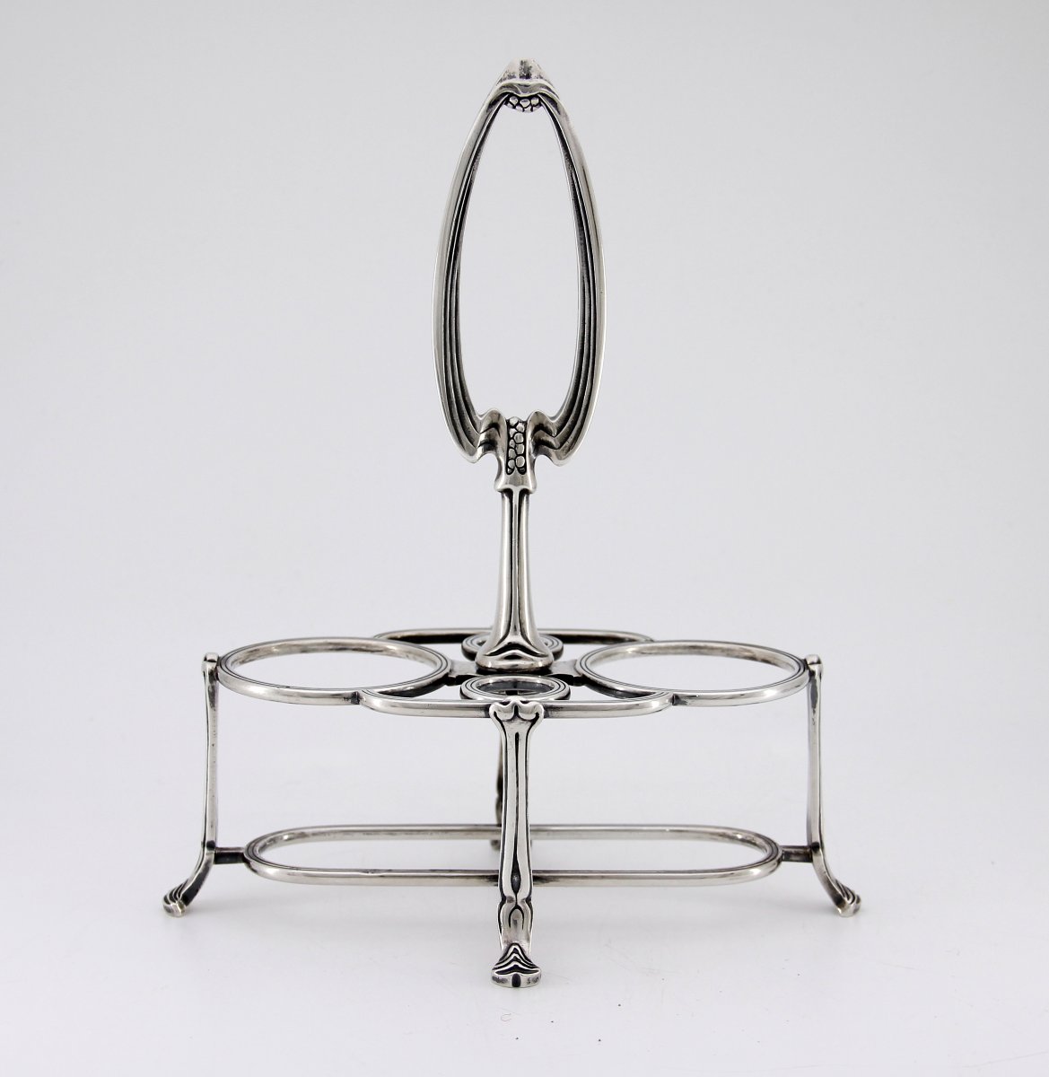Art Nouveau Oil Cruet Holder In Solid Silver – Christofle, Gramont Model – Circa 1900-photo-2