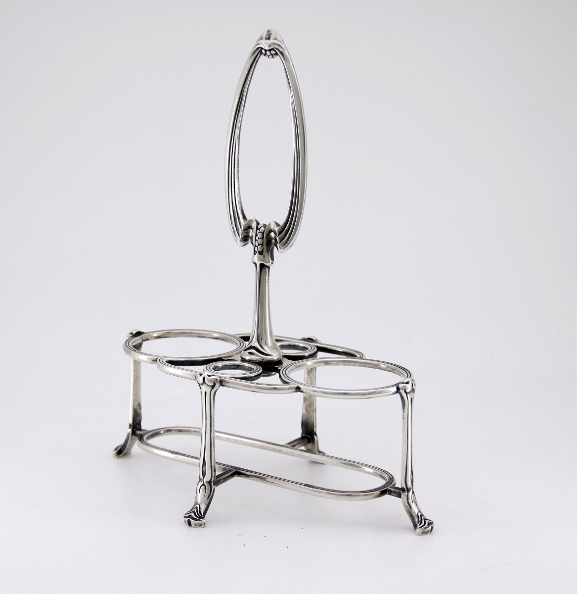 Art Nouveau Oil Cruet Holder In Solid Silver – Christofle, Gramont Model – Circa 1900-photo-3