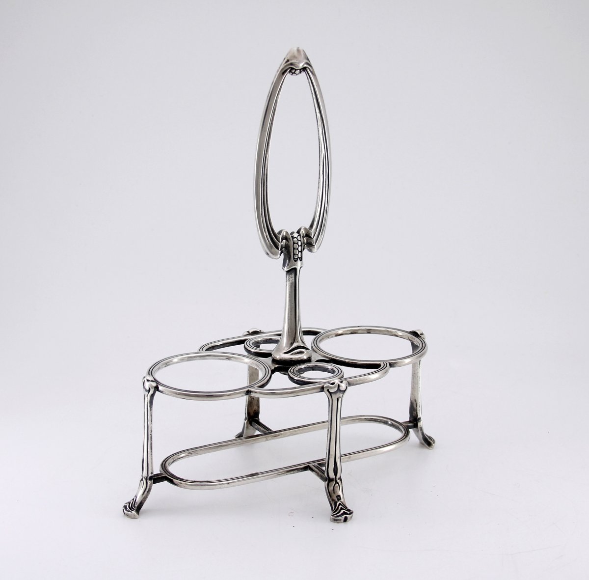 Art Nouveau Oil Cruet Holder In Solid Silver – Christofle, Gramont Model – Circa 1900-photo-4