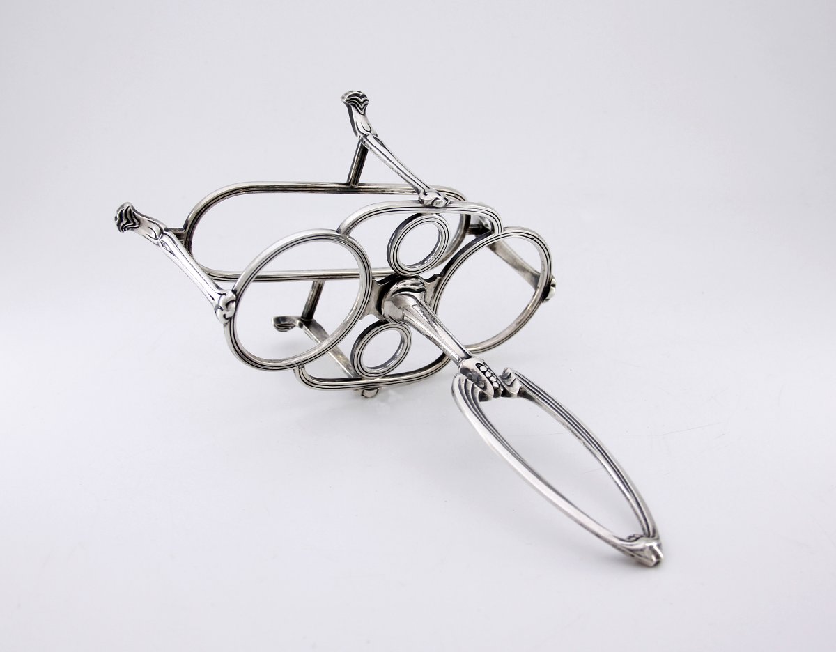 Art Nouveau Oil Cruet Holder In Solid Silver – Christofle, Gramont Model – Circa 1900-photo-1