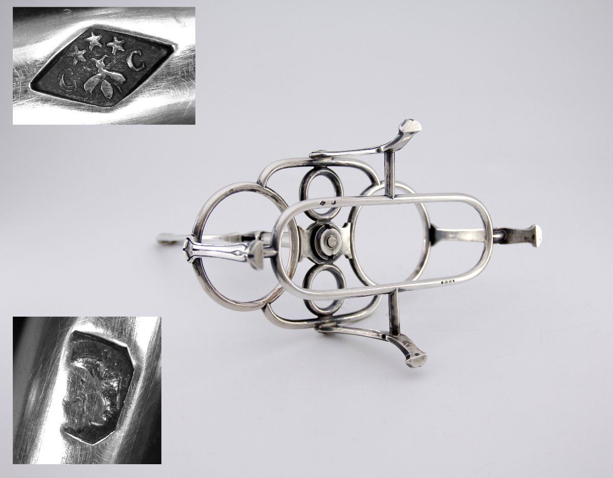 Art Nouveau Oil Cruet Holder In Solid Silver – Christofle, Gramont Model – Circa 1900-photo-2