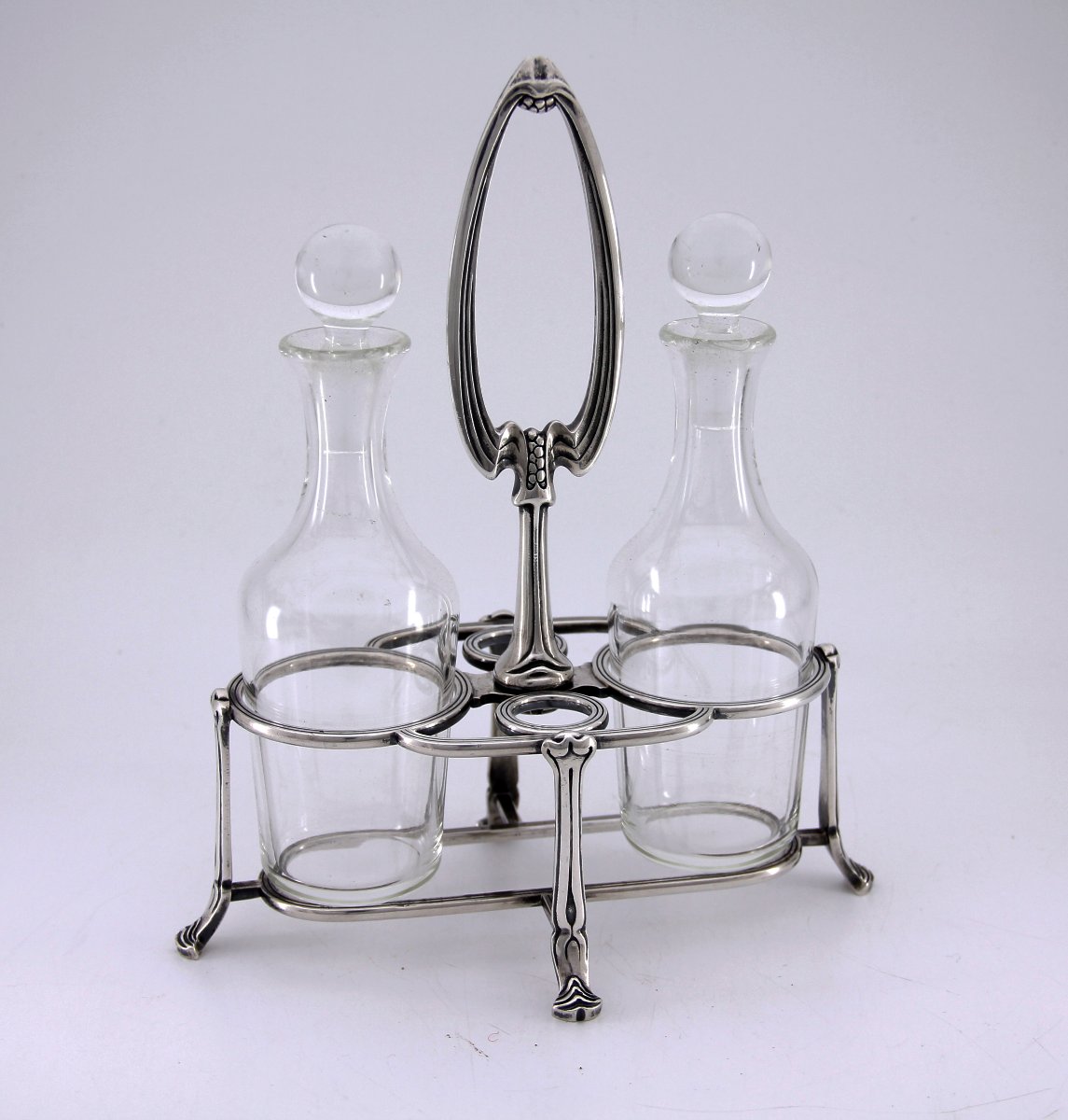 Art Nouveau Oil Cruet Holder In Solid Silver – Christofle, Gramont Model – Circa 1900-photo-3