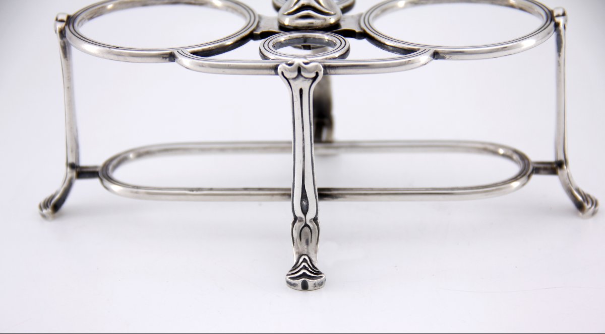 Art Nouveau Oil Cruet Holder In Solid Silver – Christofle, Gramont Model – Circa 1900-photo-5