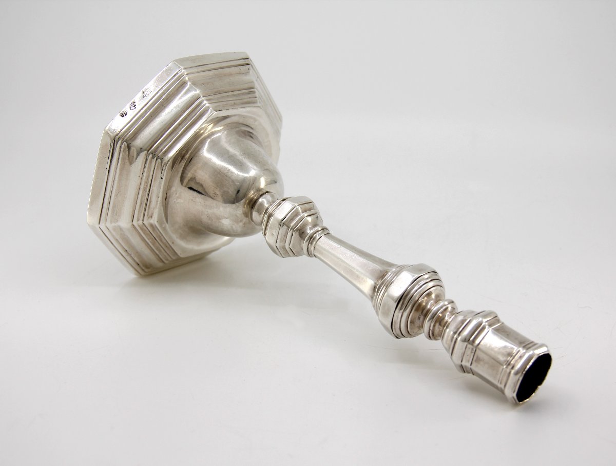 Solid Silver Regency Candlestick – Jean-adrien Duval – Louis XV Period – Calais, Circa 1760-photo-3