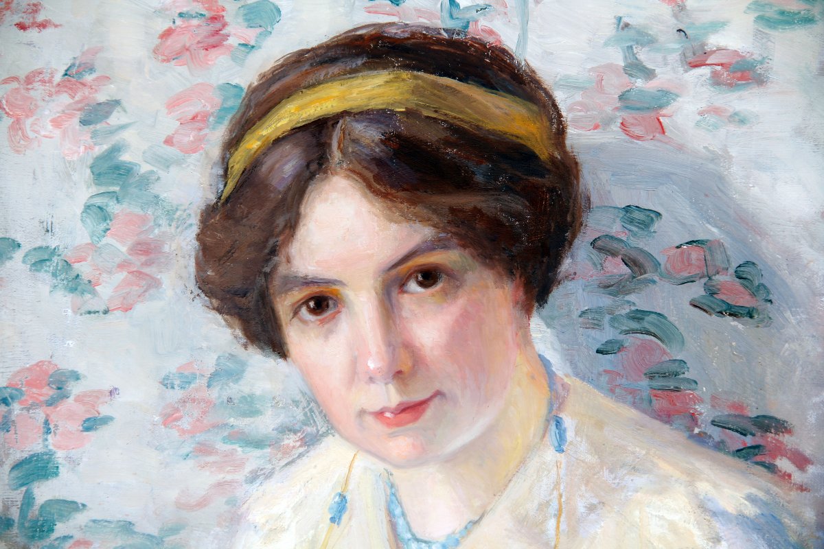 Sarah JEANNOT (1883-1958) — Ecole suisse — Autoportrait — Huile sur toile, signée et datée 1911-photo-3