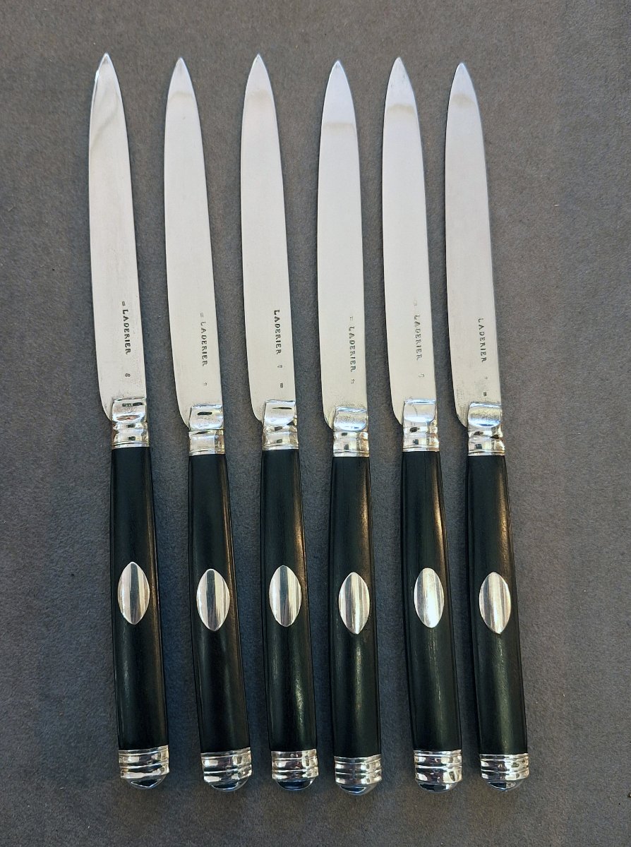 Laderier In Namur — Set Of Six Dessert Knives, Solid Silver And Ebony — Namur, Circa 1770-photo-2