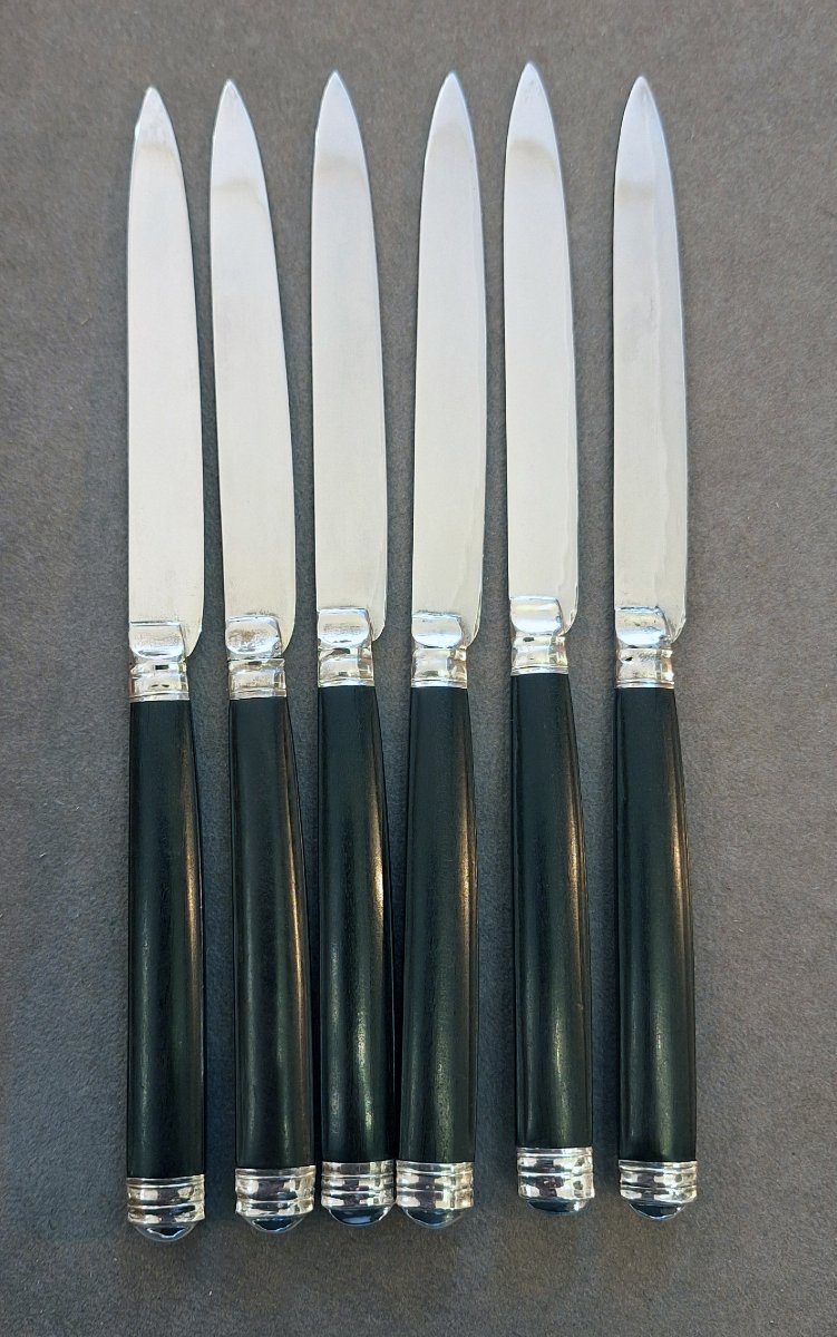 Laderier In Namur — Set Of Six Dessert Knives, Solid Silver And Ebony — Namur, Circa 1770-photo-3