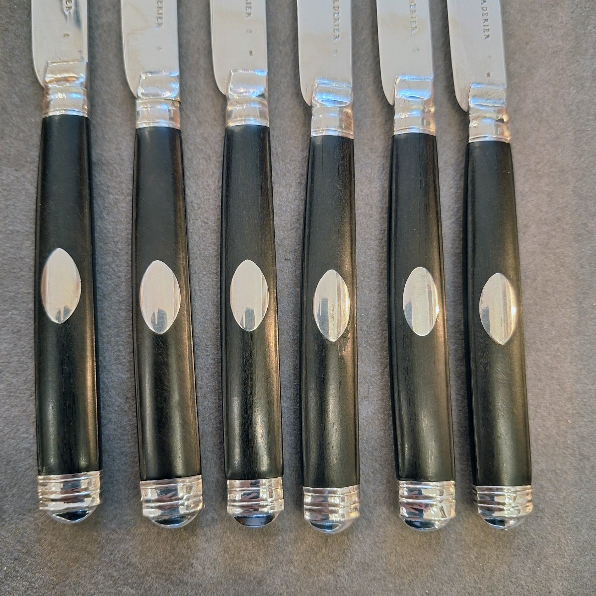 Laderier In Namur — Set Of Six Dessert Knives, Solid Silver And Ebony — Namur, Circa 1770-photo-1