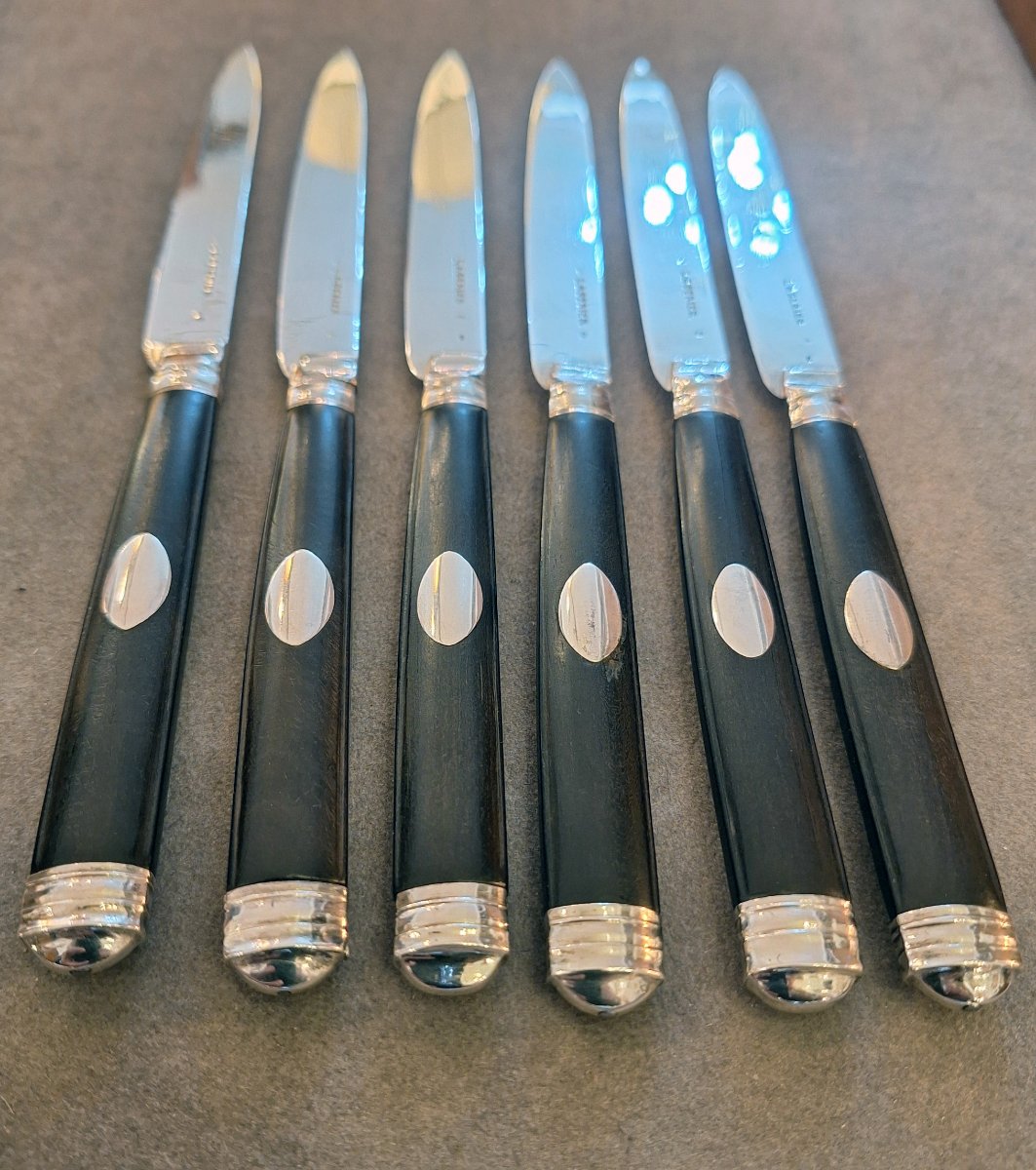 Laderier In Namur — Set Of Six Dessert Knives, Solid Silver And Ebony — Namur, Circa 1770-photo-2