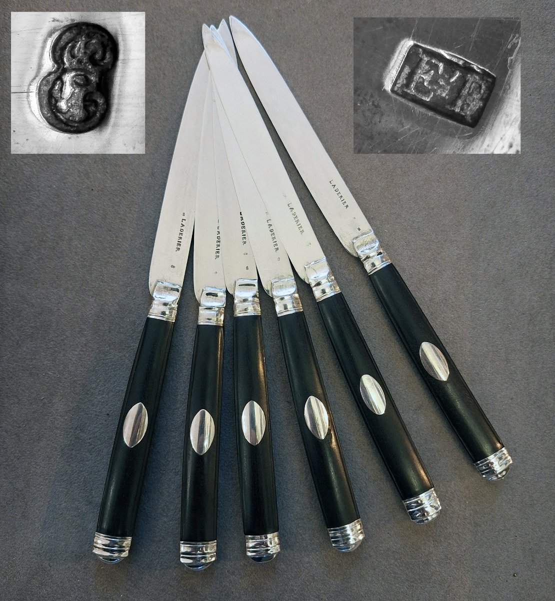 Laderier In Namur — Set Of Six Dessert Knives, Solid Silver And Ebony — Namur, Circa 1770-photo-3