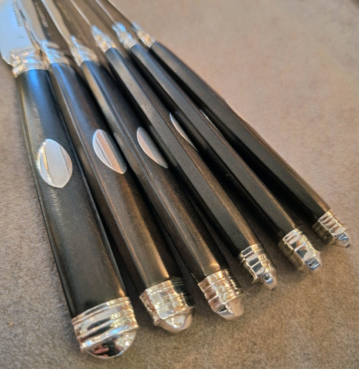 Laderier In Namur — Set Of Six Dessert Knives, Solid Silver And Ebony — Namur, Circa 1770-photo-4