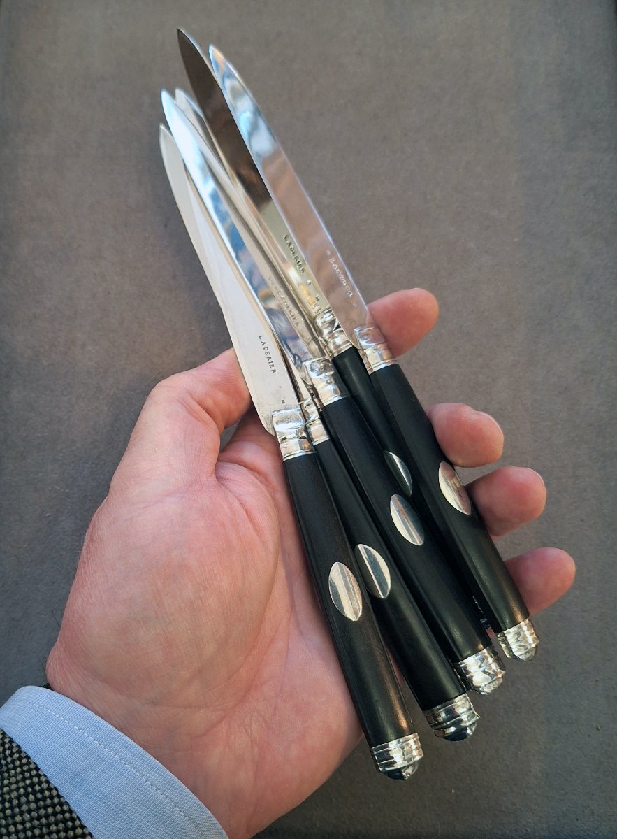 Laderier In Namur — Set Of Six Dessert Knives, Solid Silver And Ebony — Namur, Circa 1770-photo-5