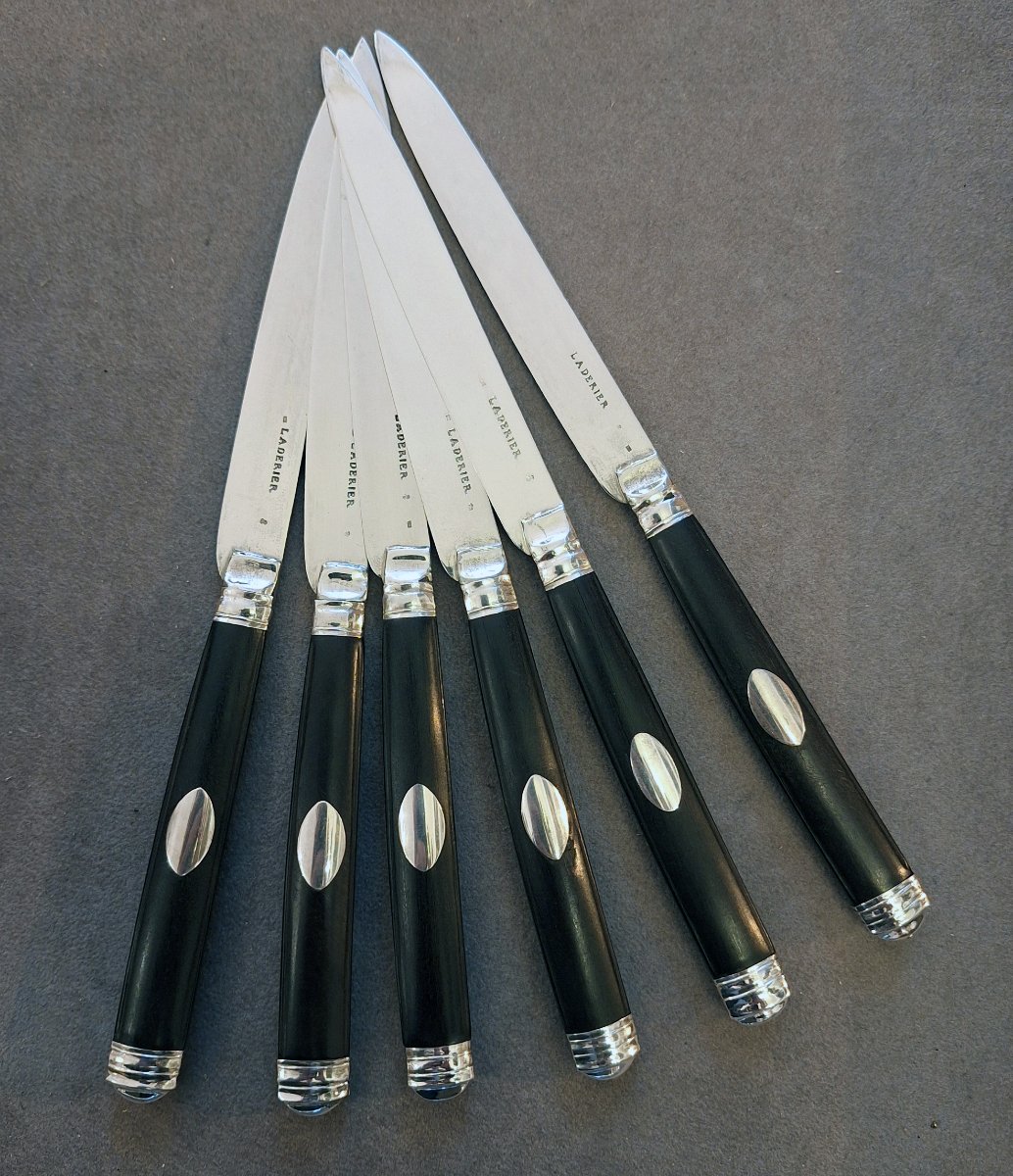 Laderier In Namur — Set Of Six Dessert Knives, Solid Silver And Ebony — Namur, Circa 1770