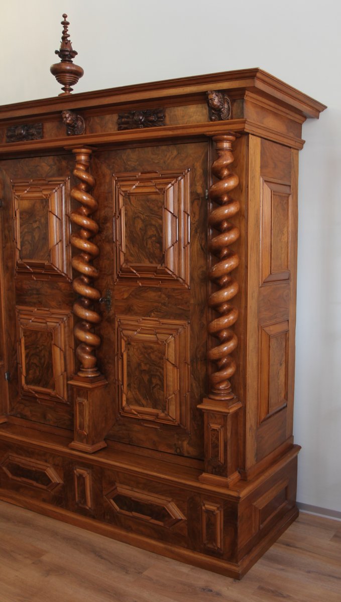 Important Cabinet With Three Twisted Columns, Basel, Switzerland, Late 17th Century-photo-2