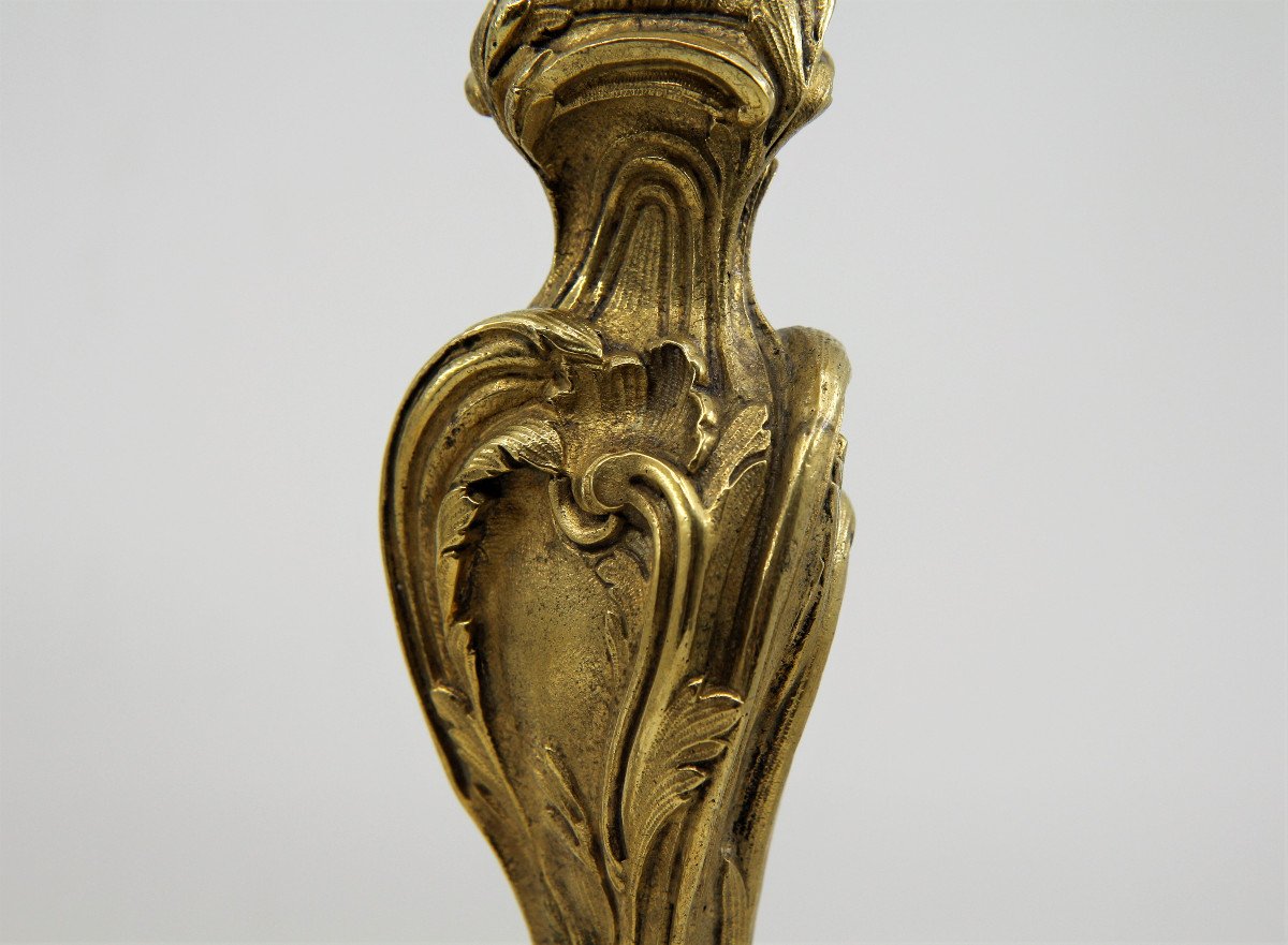 Pair Of Louis XV Style Gilt Bronze Candlesticks In The Style Of Slodtz, Mid-19th Century-photo-4