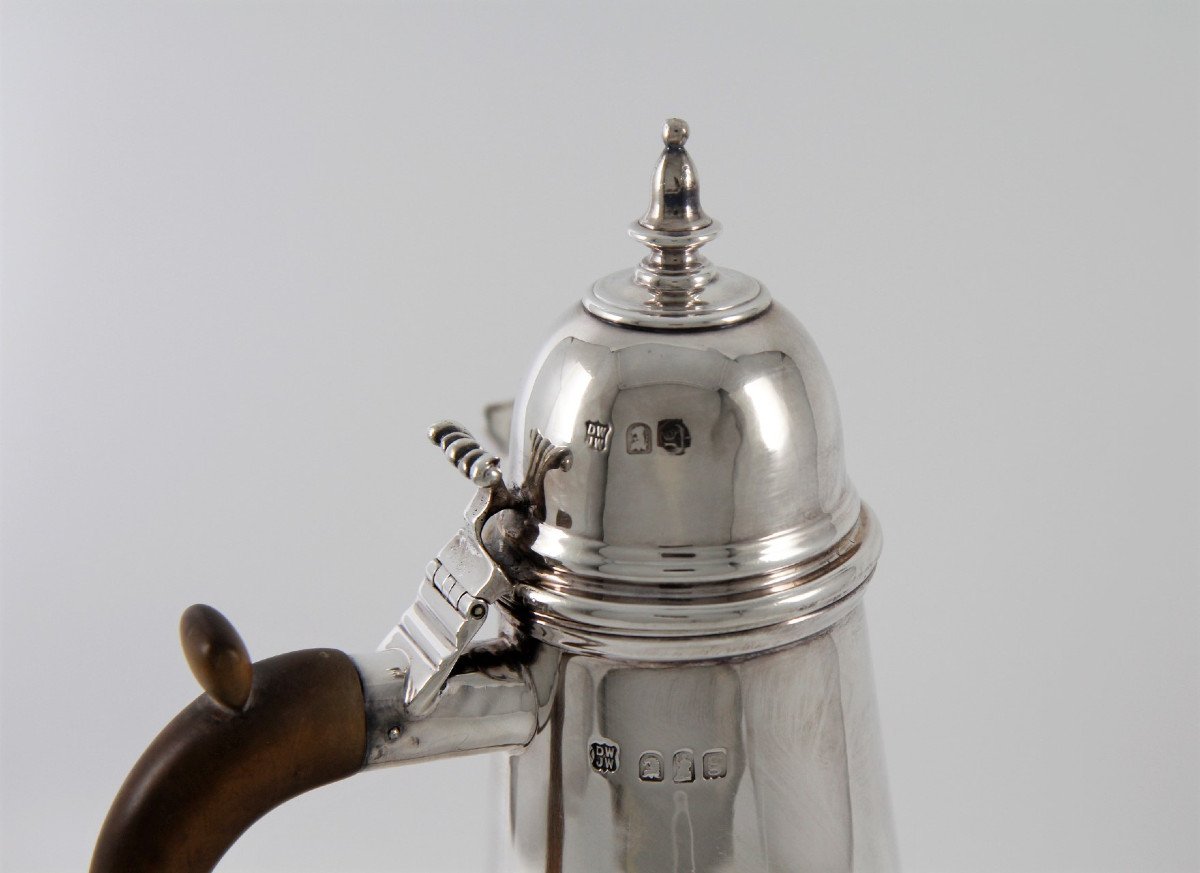 George I Style Britannia Silver Coffee Pot, John & Daniel Wellby, London 1902-photo-6