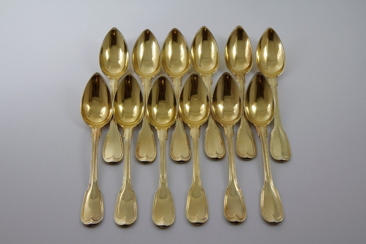 Rare Suite Of 12 Teaspoons In Vermeil By Georg Adam Rehfues, Bern Circa 1830-photo-3