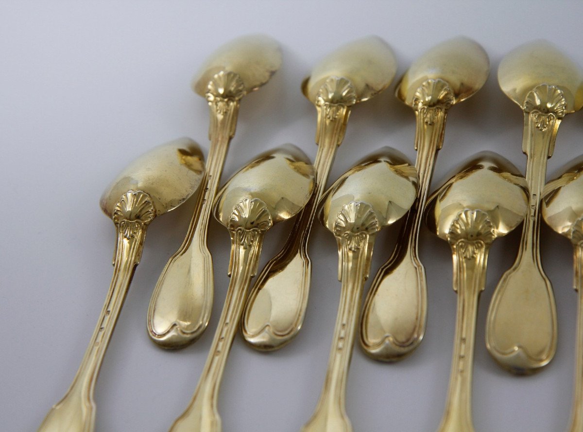 Rare Suite Of 12 Teaspoons In Vermeil By Georg Adam Rehfues, Bern Circa 1830-photo-4