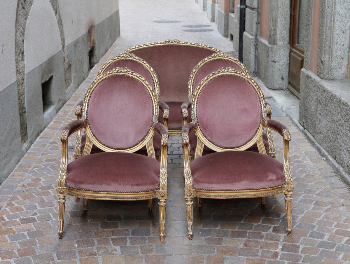 Louis XVI Style Salon In Gilded Wood, Stamped Roger à Paris, Circa 1900-photo-3