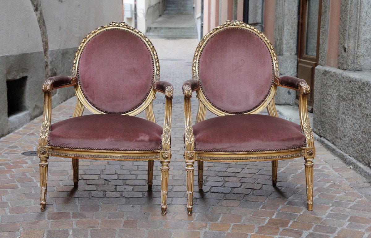 Louis XVI Style Salon In Gilded Wood, Stamped Roger à Paris, Circa 1900-photo-3