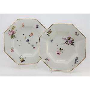 Pair Of Meissen Porcelain Octagonal Plates, Circa 1750