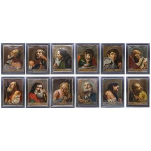Suite de douze portraits d'apôtres - Huile sur mezzotintes de Johann Lorenz Haid (1702-1750)