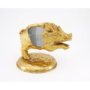 Gabriella Crespi (1922-2017) - Boar In Gilded Bronze And Murano Glass - Animali Series, 1970