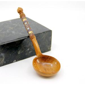 Traditional Russian Spoon – Karelian Birch, Gilded Silver, And Filigree Enamel – Circa 1880