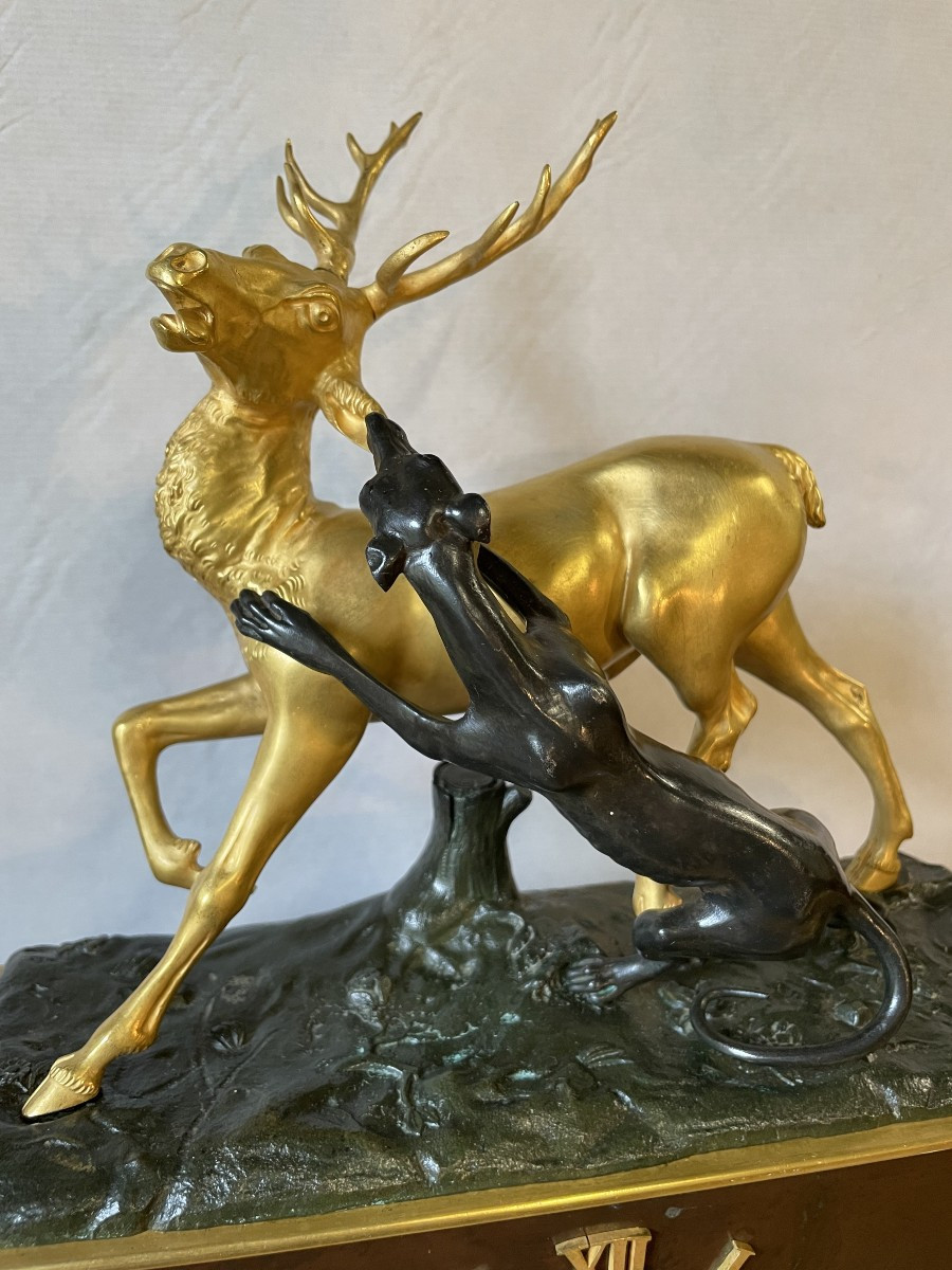 Pendule 1830 , scène de chasse , Ht 48.-photo-4