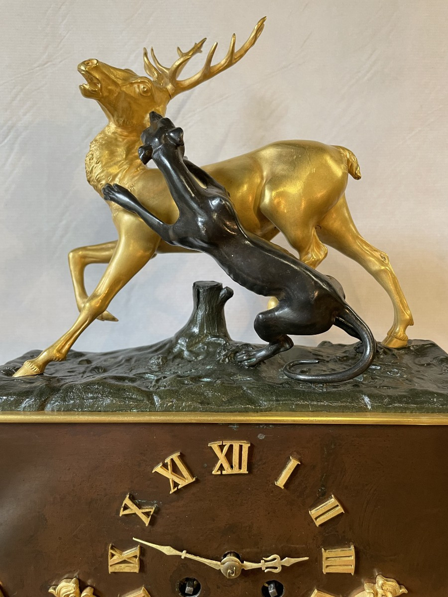 Pendule 1830 , scène de chasse , Ht 48.-photo-2