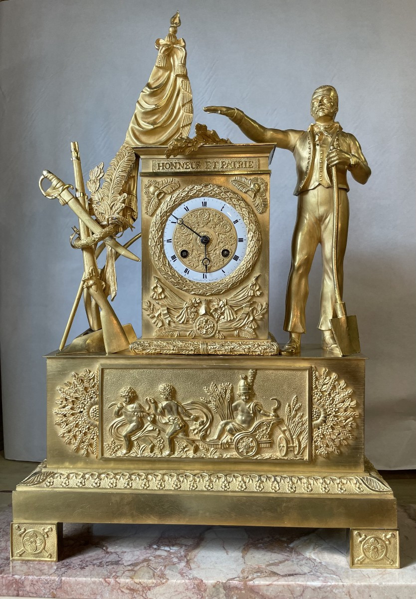 "honor And Fatherland" Clock Circa 1820, Height 54.