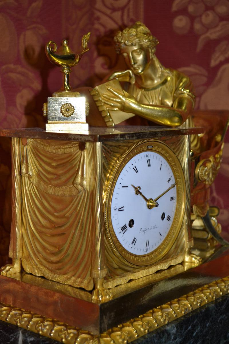Pendulum "the Reader" From Denisart A Paris Ep Empire 1810 Ht 34.-photo-3