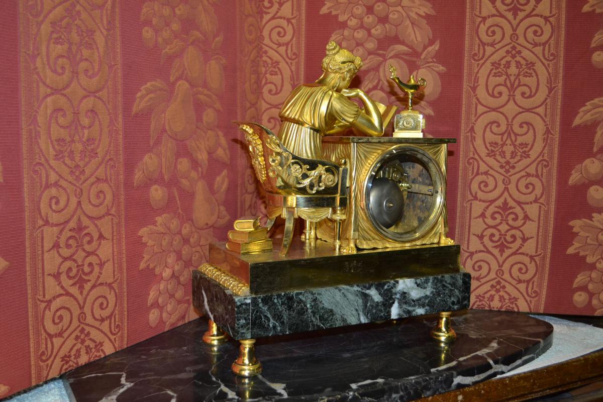 Pendulum "the Reader" From Denisart A Paris Ep Empire 1810 Ht 34.-photo-7