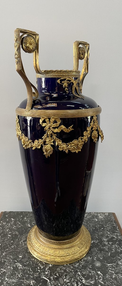 IMPOSANT VASE BLEU DE SEVRES , HT 52.-photo-2