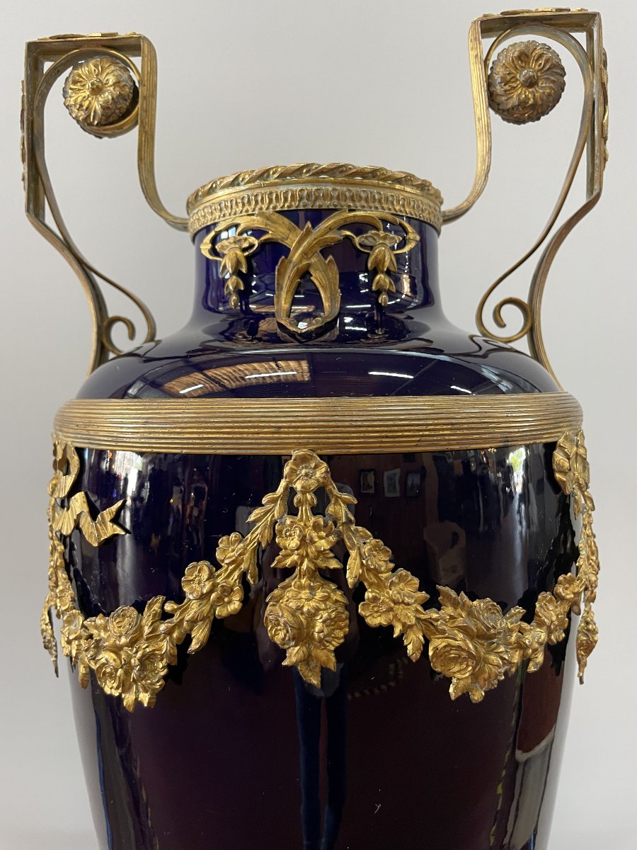 IMPOSANT VASE BLEU DE SEVRES , HT 52.-photo-4