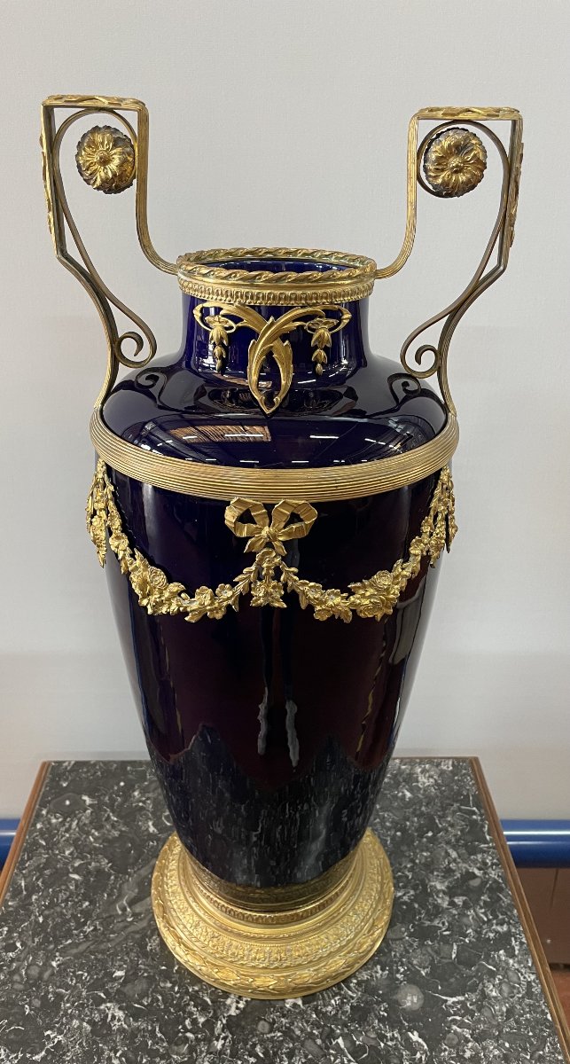 IMPOSANT VASE BLEU DE SEVRES , HT 52.-photo-8