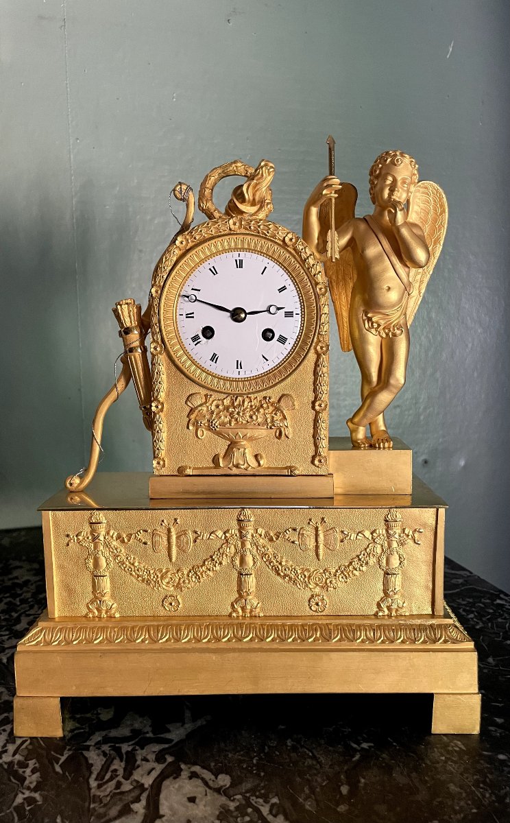 PENDULE EMPIRE CUPIDON DIEU DE L'AMOUR , HT 30