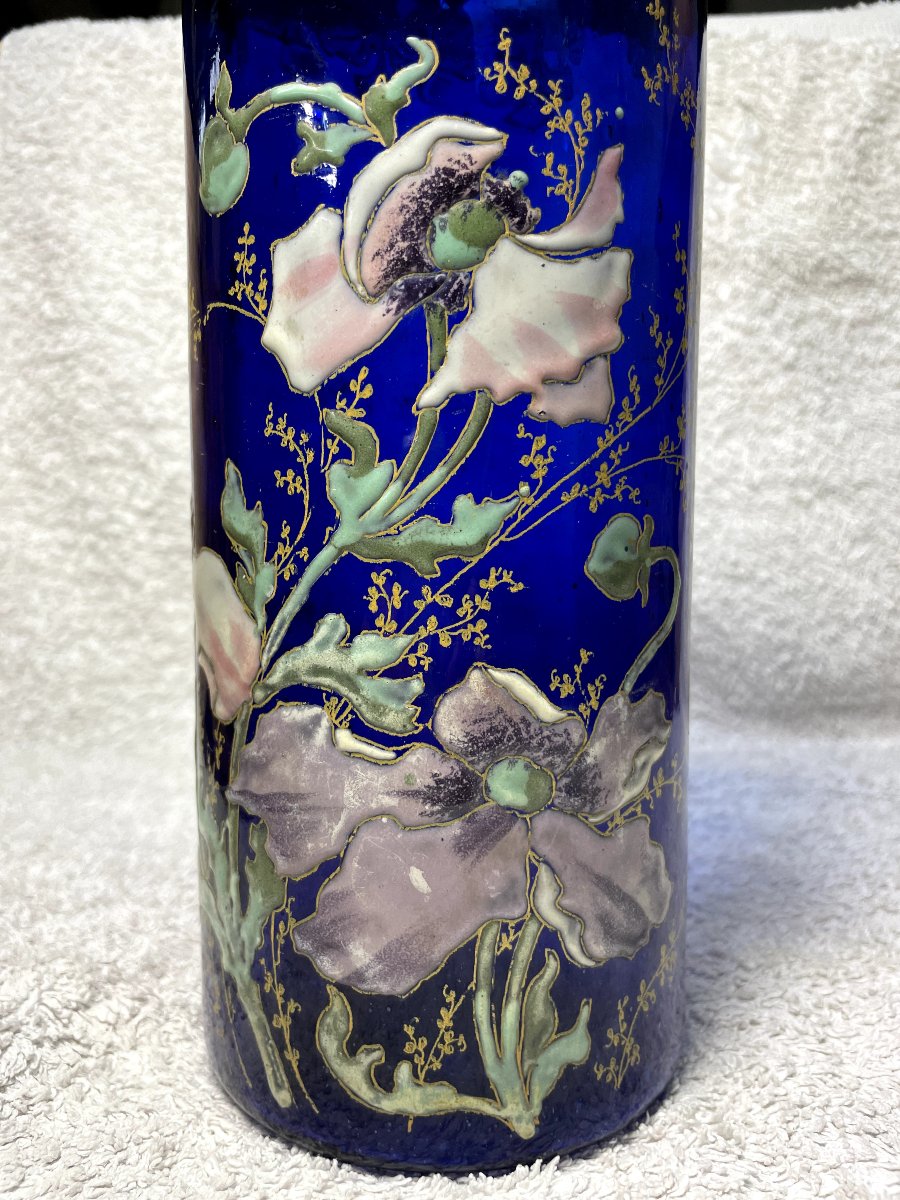 VASE " LEGRAS MONTJOYE " PAVOTS , HT 24 5.-photo-2