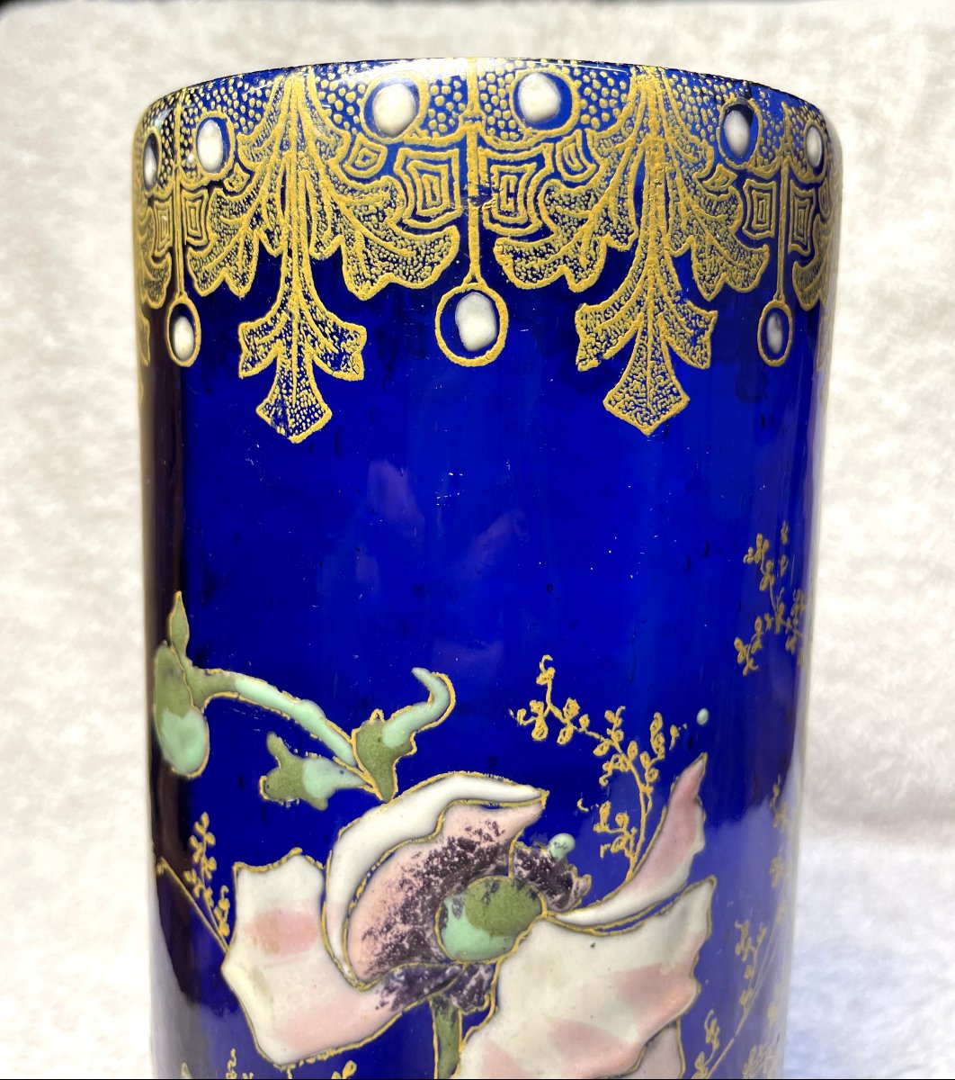 VASE " LEGRAS MONTJOYE " PAVOTS , HT 24 5.-photo-3