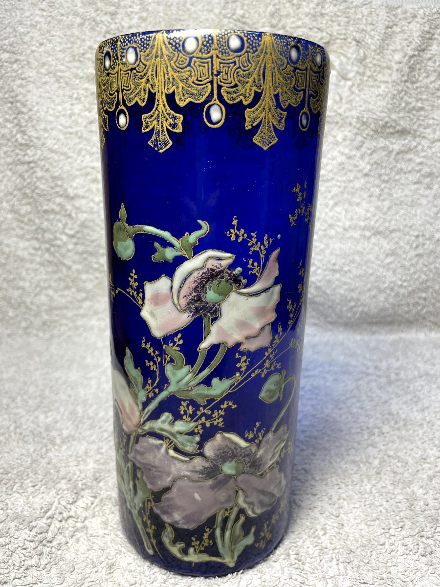 VASE " LEGRAS MONTJOYE " PAVOTS , HT 24 5.