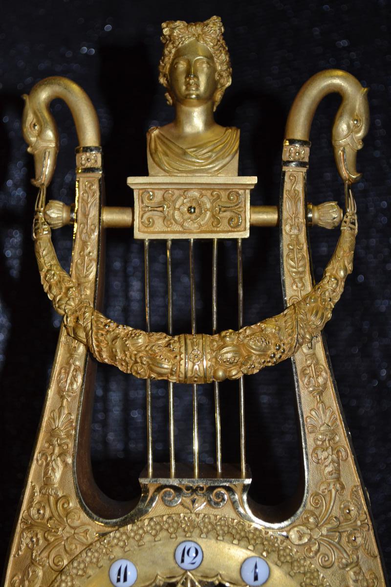 Lyre Pendulum In Griffins Of Empire Period, Ht 46.-photo-3