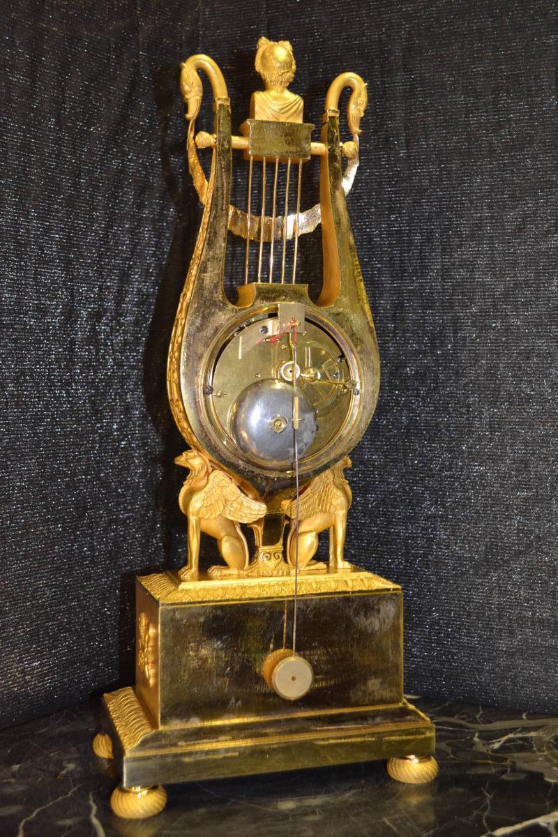 Lyre Pendulum In Griffins Of Empire Period, Ht 46.-photo-7