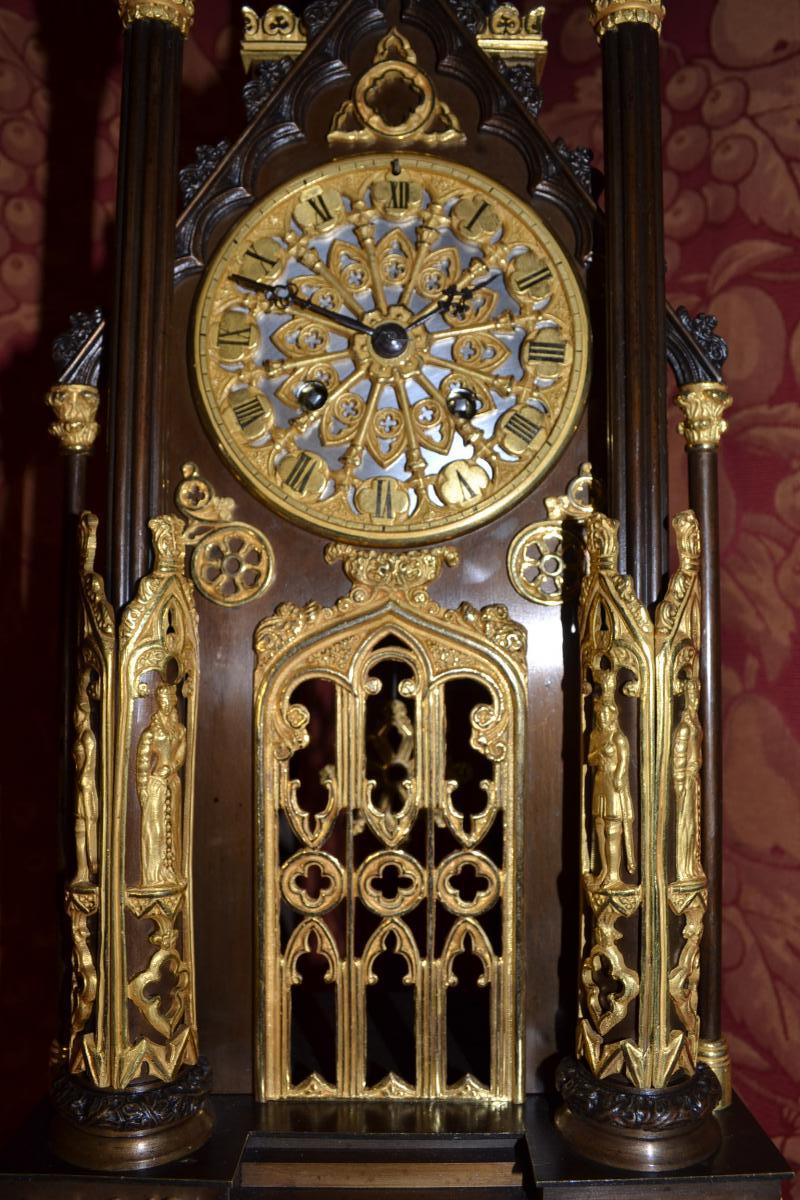 Gothic Pendulum "a La Cathedrale" Around 1840, Ht 54.-photo-2