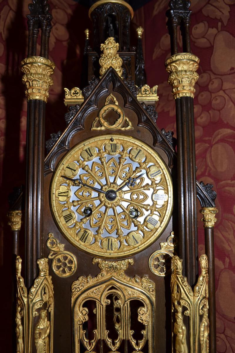 Gothic Pendulum "a La Cathedrale" Around 1840, Ht 54.-photo-3