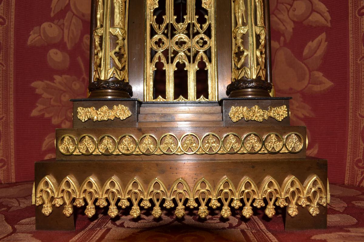 Gothic Pendulum "a La Cathedrale" Around 1840, Ht 54.-photo-2