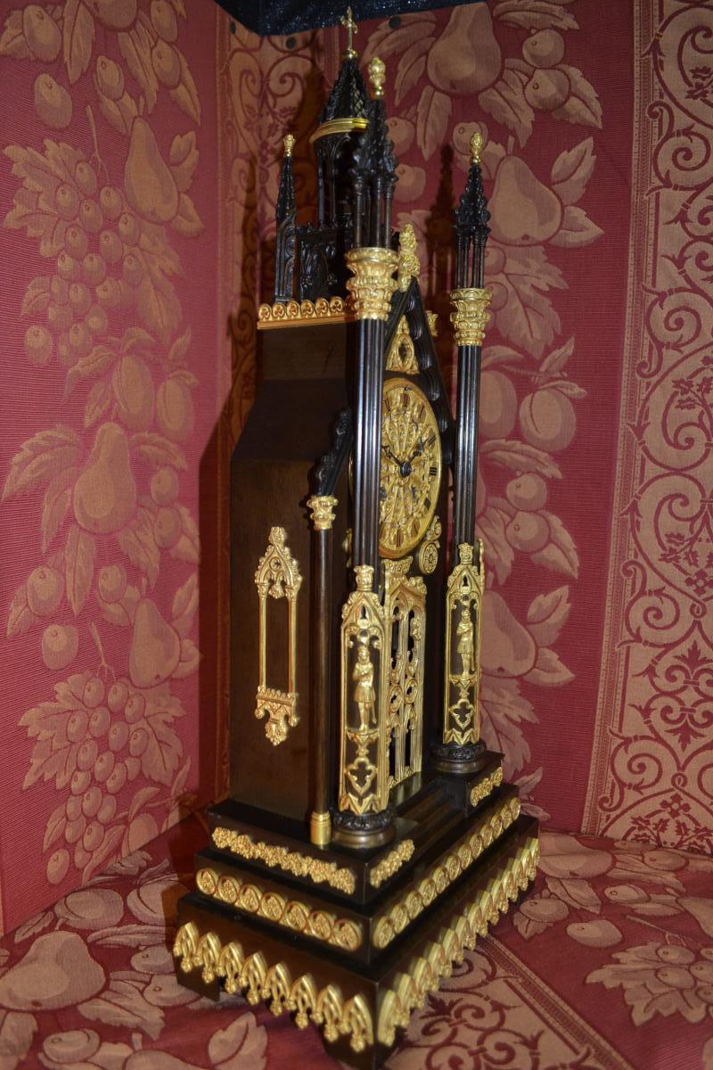 Gothic Pendulum "a La Cathedrale" Around 1840, Ht 54.-photo-4