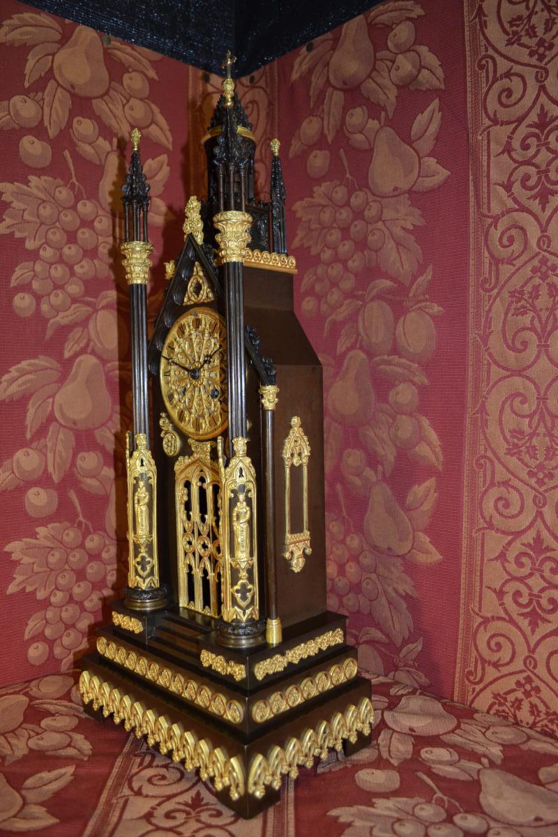 Gothic Pendulum "a La Cathedrale" Around 1840, Ht 54.-photo-5