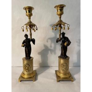 Chinese Bronze Candlesticks, Late 18th.