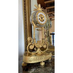 Pendule Lyre Bronze Mercure Et Cristal , Ht 41