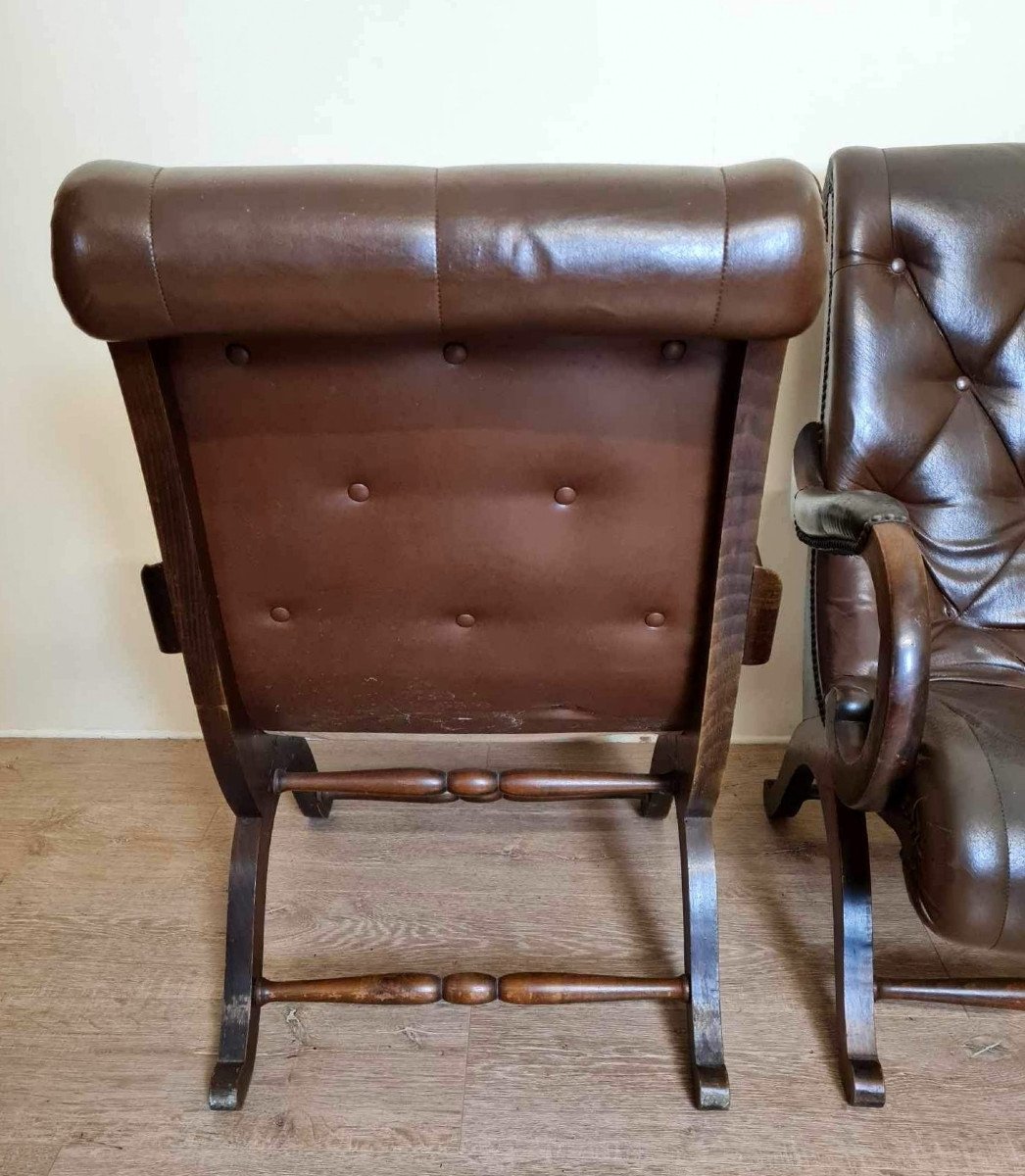 Pair Of Leather Chesterfiel Armchairs-photo-3